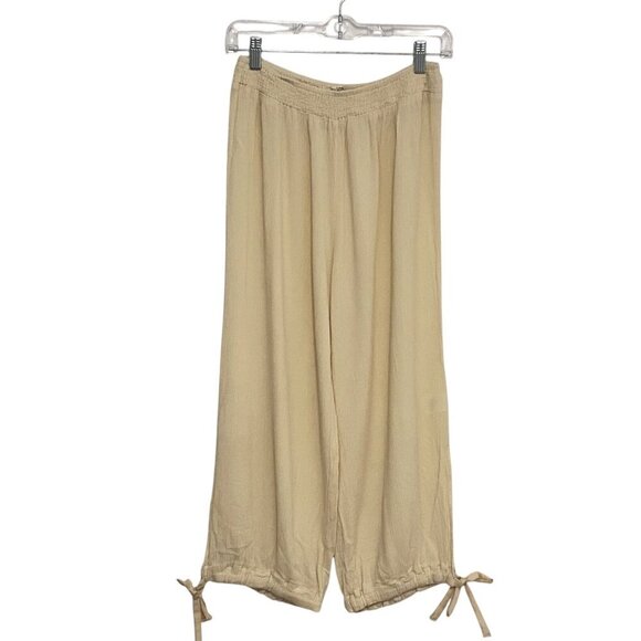 Salty Lemon Anthropologie Crop Pants Size L Elastic Waist Beach Coastal Boho - Picture 1 of 7